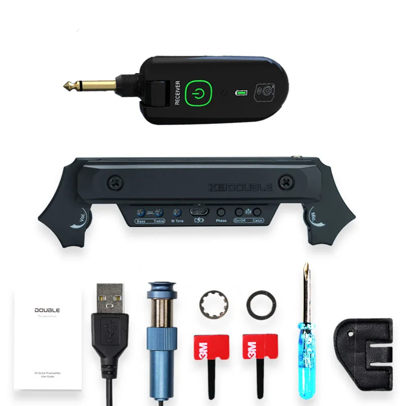 

LOMMI DOUBLE X2 Acoustic Guitar Pickup Wireless Soundhole Rechargeable Guitar Pickup Receiver Mic For 80-120mm Acoustic Guitar, Black/silver