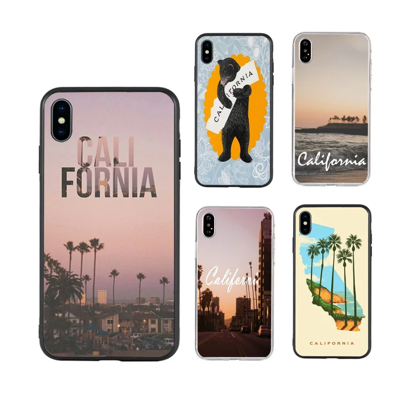 

California Travel fashion art Phone Case for iPhone X XR Xs Max 11 11Pro 11ProMax 12 12pro max luxury fundas hot sell capa etui, Black/transparent