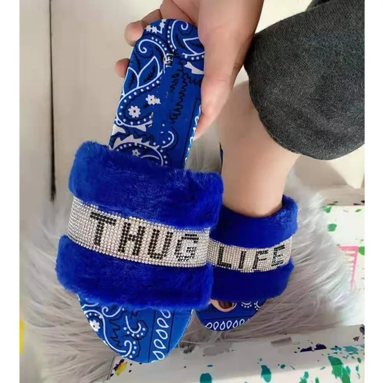 

Wholesale Printing Color Diamond Fluffy Slippers Women's Slippers Factory Price