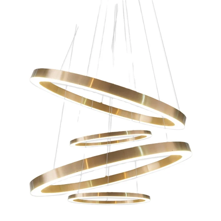 5 Tiers Custom Size Luxury Circular Round dimmable Gold Hanging LED Ring Chandelier