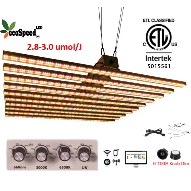 ETL high efficacy 3.03umol/J full spectrum indoor hydroponics vegetable lm561c lm301b lm301h each bar 100w led grow light