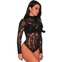 

Mesh Print Mock Neckline Long Sleeves Women Transparent Sexy Bodysuit