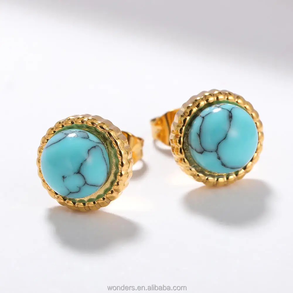

Vintage Turquoise Stud Earrings In Stainless Steel Material Colorful Gemstone Earrings Stud For Women Mother's Day Gift