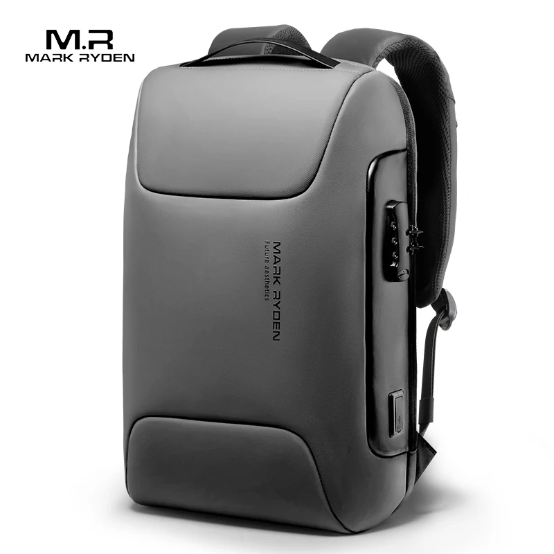 

2021 Mark Ryden wholesale newest stylish men travel laptop backpack school bags with USB charging port, Black/gray