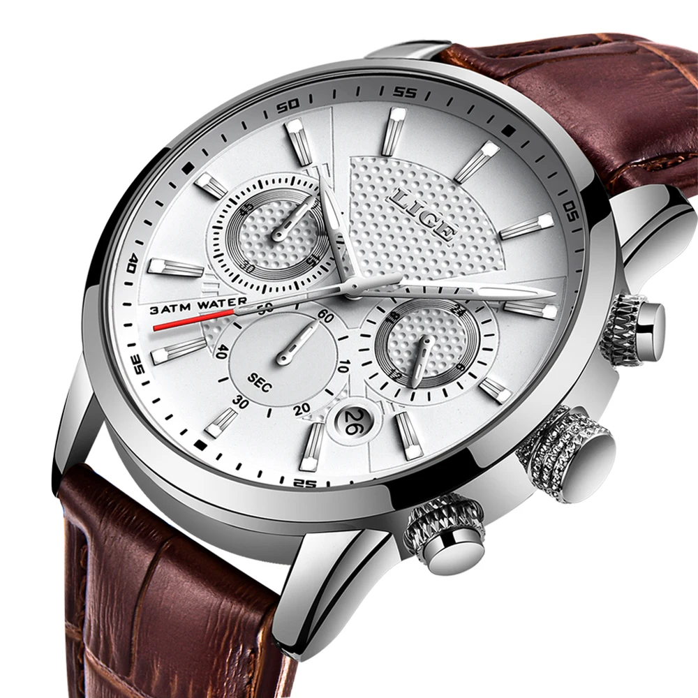 

LIGE 2020 New Watch Men Fashion Sport Quartz Clock Man Watches Leather Military Waterproof chronograph watch