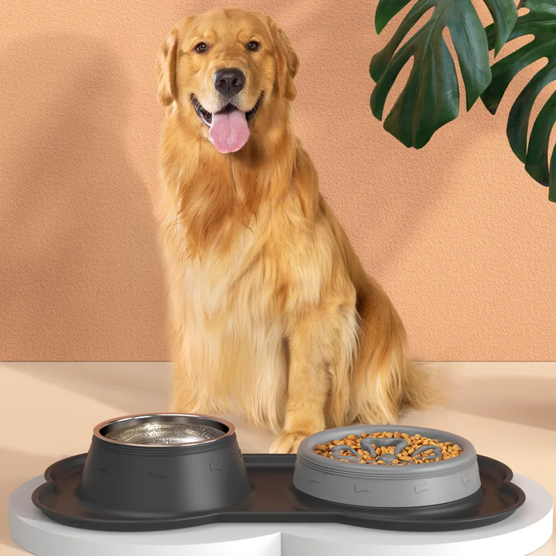 

Slow Feeder Dog Bowls Stainless Steel Food and Water Bowls with No-Spill Silicone Mat Slow Down Eating Pet Bowl, Customized color