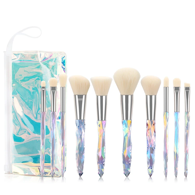 

Low MOQ Custom Private Label 10pcs Cosmeticos Maquillaje Brochas Crystal Makeup Brush Set 2021 Rainbow Makeup Brushes With Bag