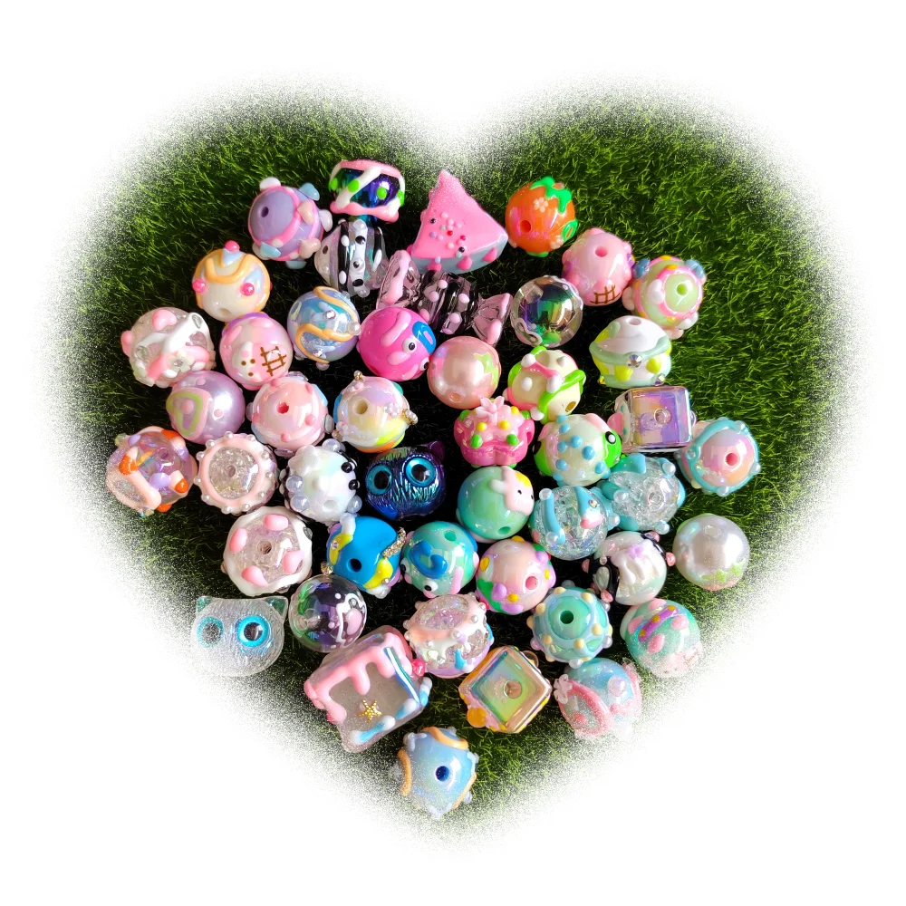 

Trendy New Hand Painting Oil Drop Floral Round Heart Cube Beads For Necklace Bracelet Bubblegum AB Pearl Acrylic Beading DIY