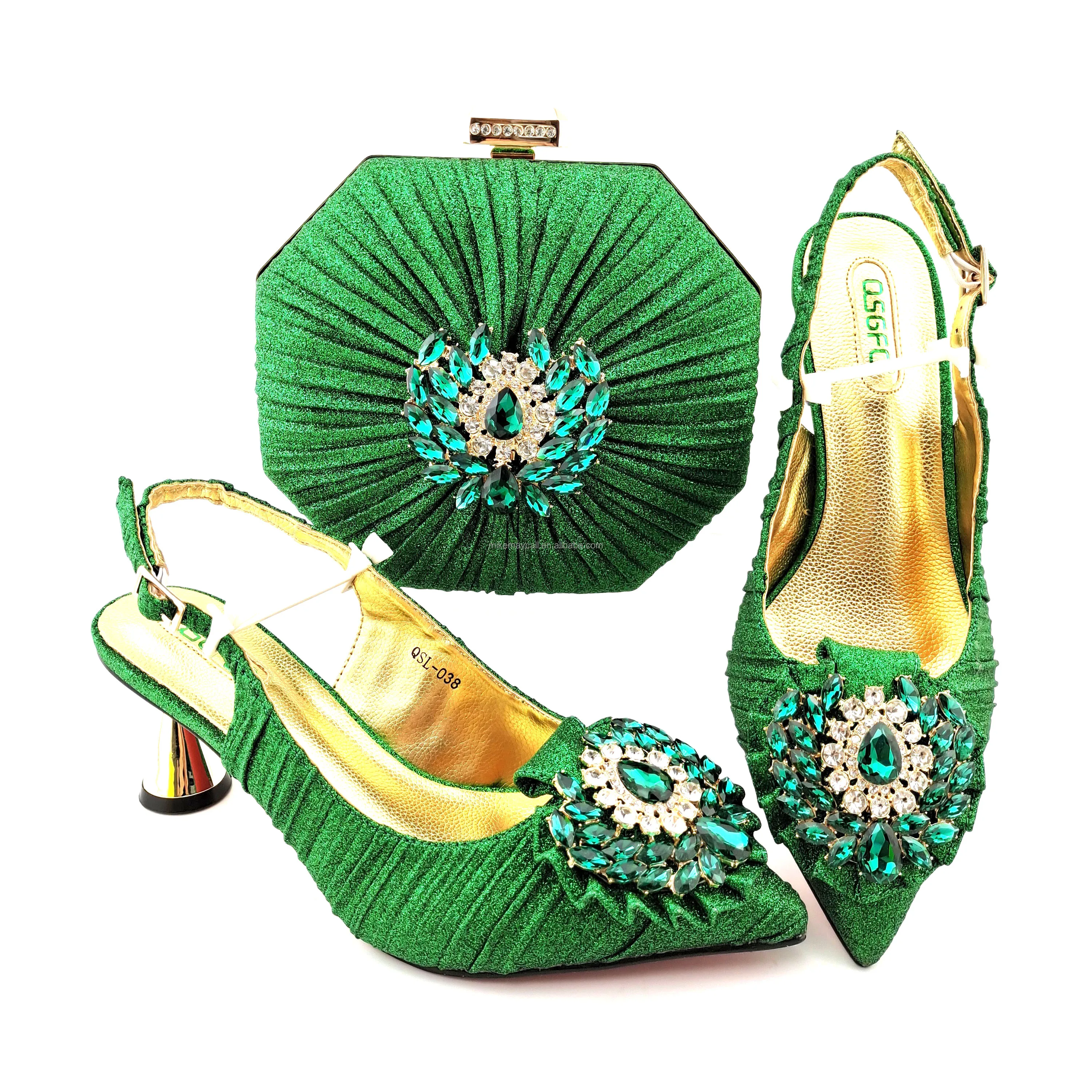 

Latest Italian Ladies Shoes and Bags To Match Set Nigerian Shoes and Matching Bag African Wedding Shoes and Bag Set, Black,gold,green,purple,red,royal blue