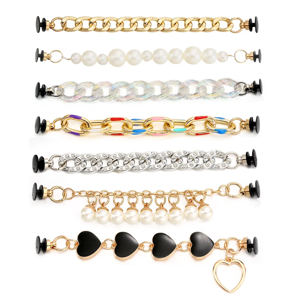 

New Heart Pearl Shoe Chain Charms Croc Accessories Metal Shoe Decoration Metal Charm DIY Buttons Slippers Shoe, Black