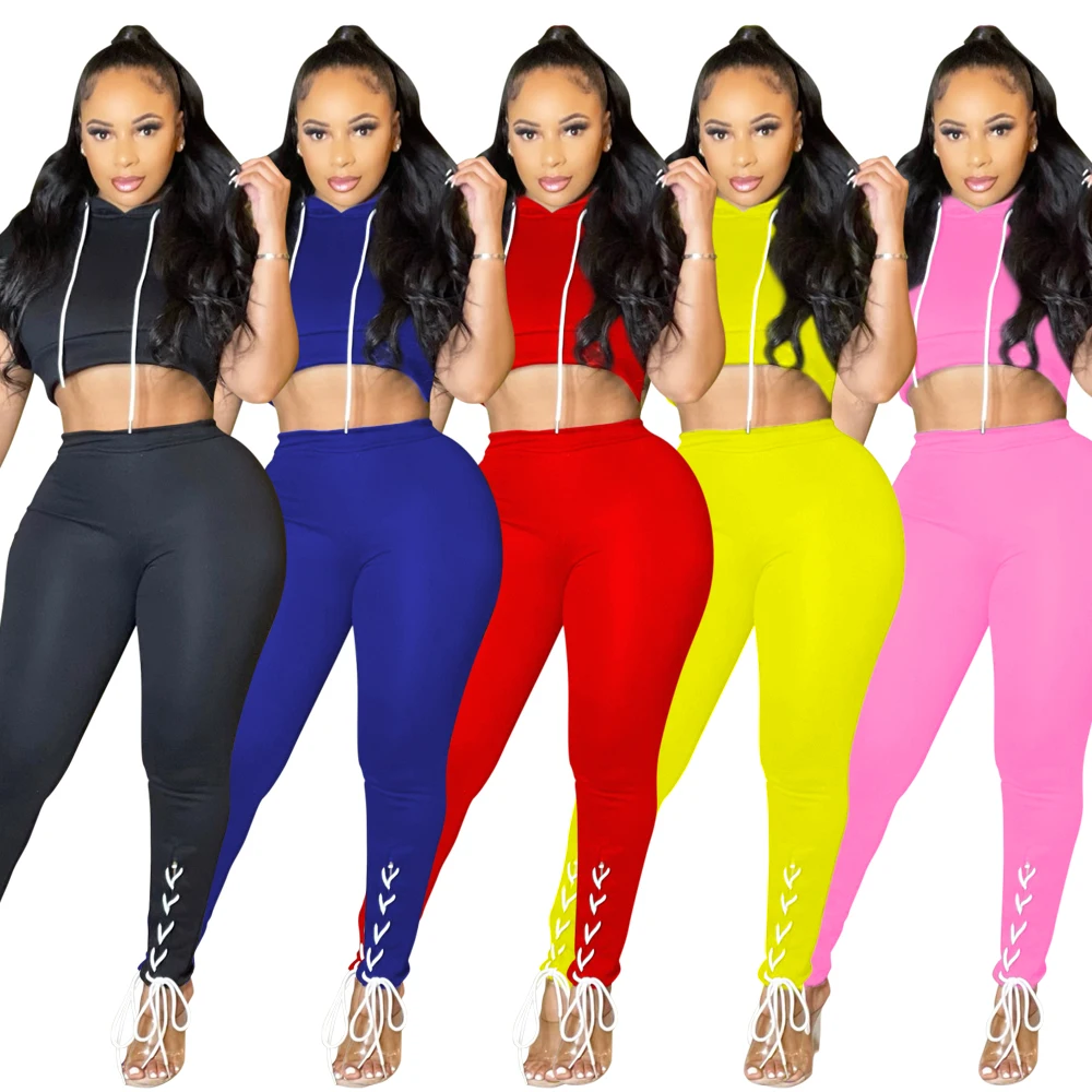 

Women Spring Summer Two Piece Hoodie Two Piece Set Casual Sports Short Sleeve Women Tracksuit Sweatsuit Two Piece Pants Set, Customized color