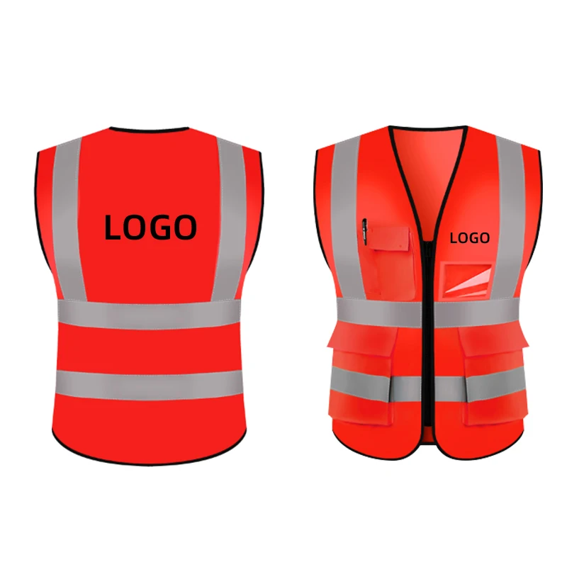 

Custom Logo High Visibility Reflective Road Safety Vest Men Construction Orange Cheap Industry Clothing with Pockets