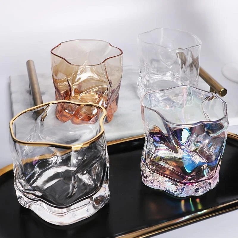 

Hot Sale Irregular Lead-Free Amber Crystal Glass Whisky Glasses Customized Brandy Vodka Liquor Whiskey Wine Glasses Cup Tumbler, Clear