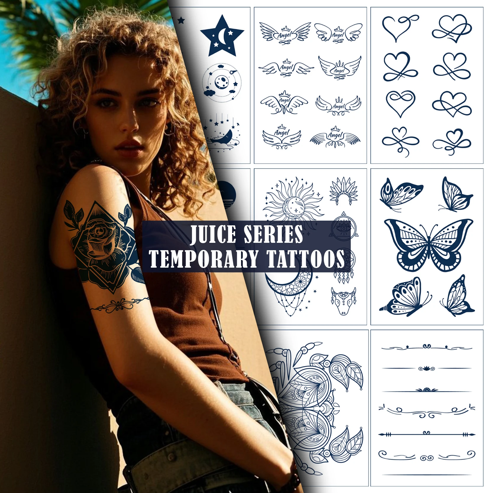 Semi-Permanent Tattoo Stickers Waterproof Plant-Based Large Small Designs Herbal Fruit Juice Non-Toxic Body Sleeve Events Art