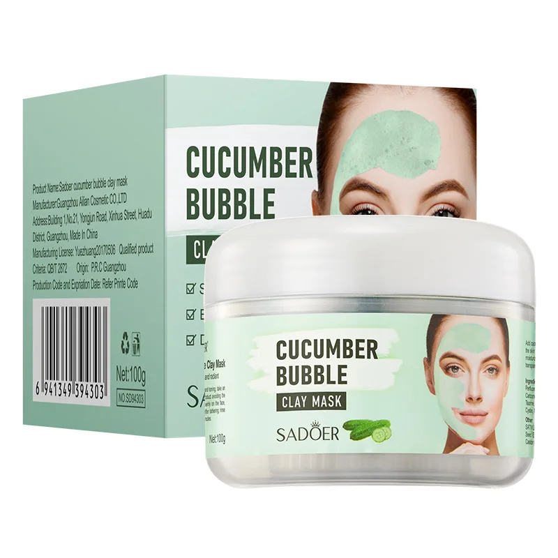 

SADOER Natural organic Cucumber peach bubble mud face mask Clean pores Moisturizing Smear type mud facial mask