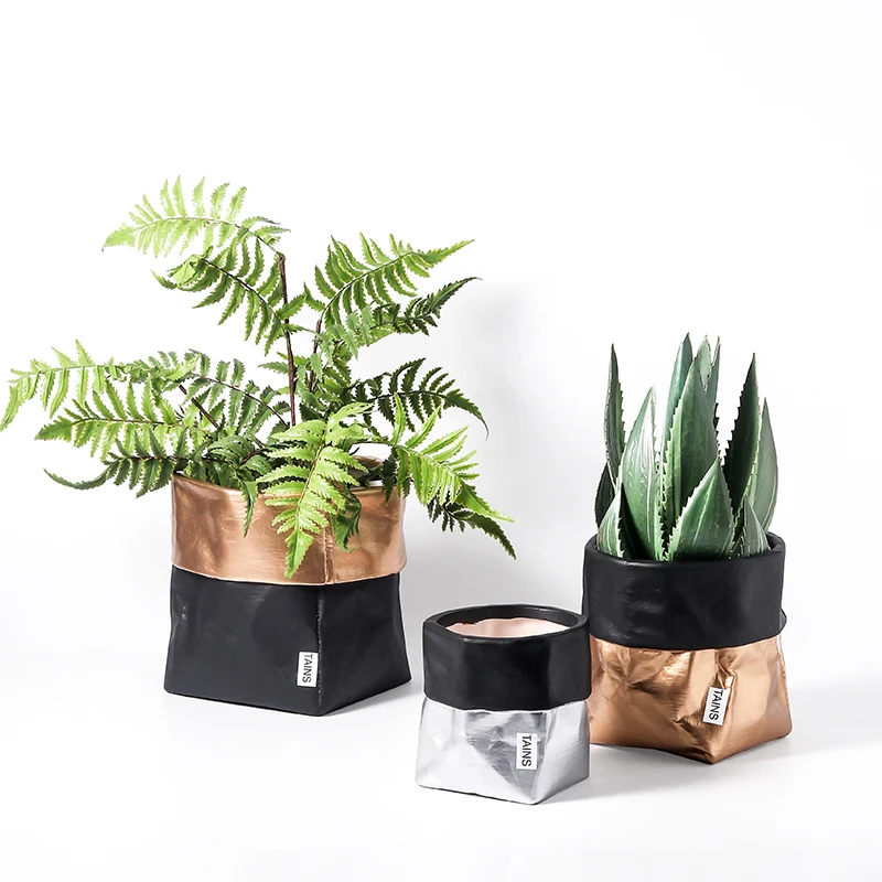 

Nordic style paper proof bag shape luxury gold desktop bonsai flowerpot small home decor flower pot