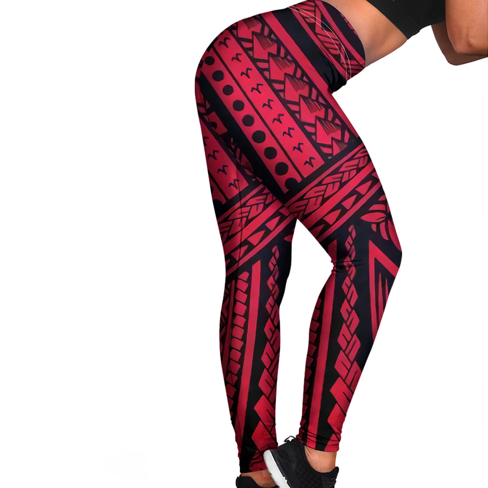 

White and Red Original Polynesian Tribal Custom Design Print Leggings for Women Woman Leggings for Sport Push Up High Waist Pant, Customized colors