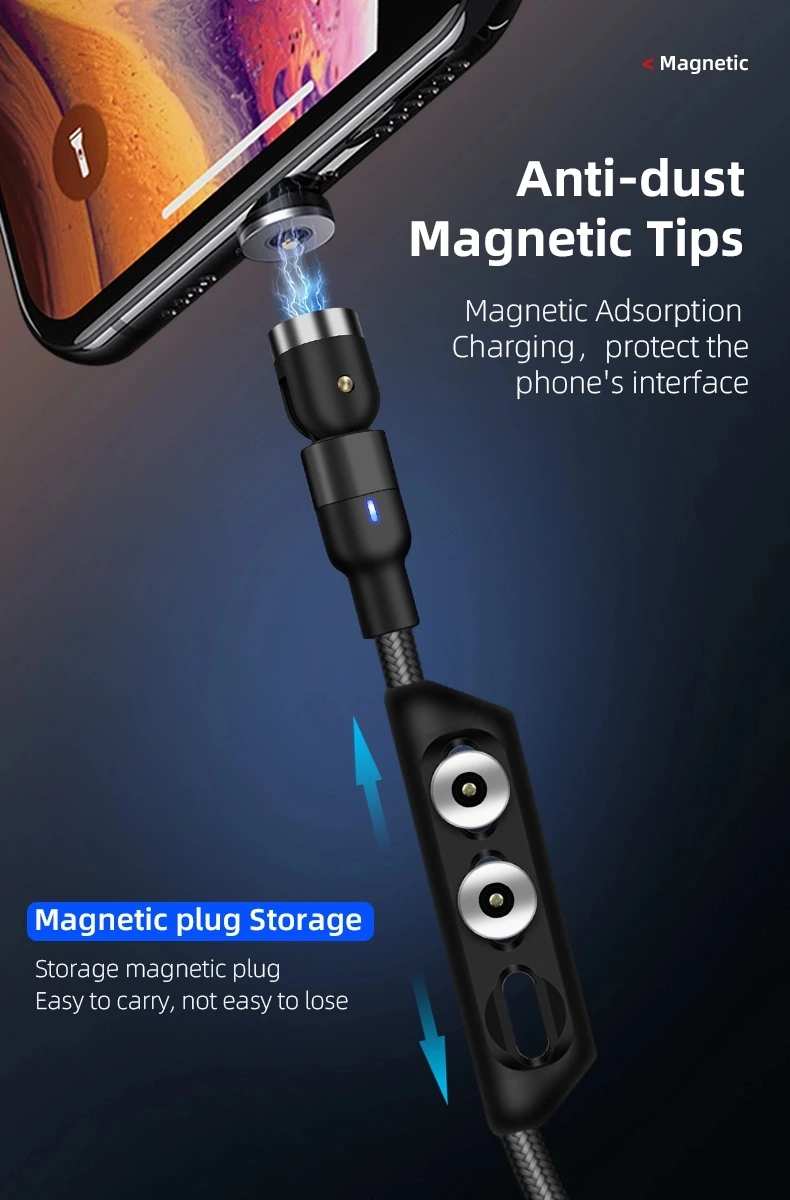 Magnetic Data Cable 360 180 Degree 3 In 1 Magnetic Fast Charging Type C Micro Magnet Usb Cable For Iphone Usb Charger - ANKUX.COM