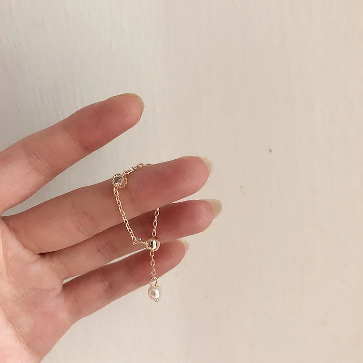 

Vershal C136 Elegant 18k Gold Plated Minimalist Chain Zircon Pearl Adjustable Ring For Women