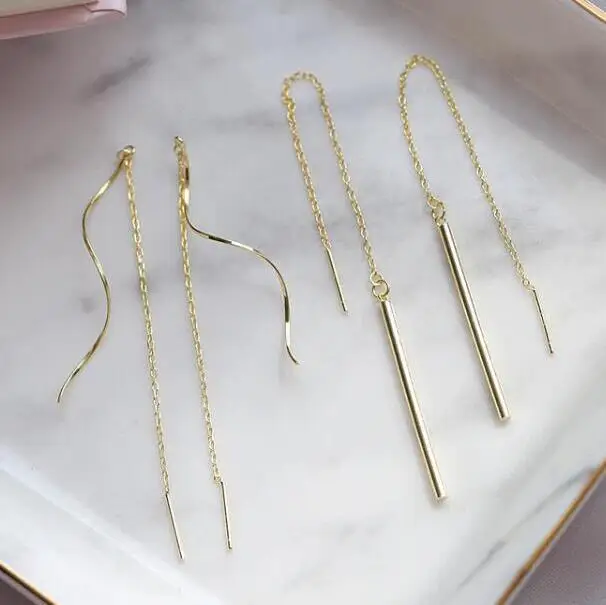 

Simple Stainless Steel Gold Plated Link Stick Earring Wire Titanium Steel Elegant Link Chain Bar Wire Earrings Jewelry For Women