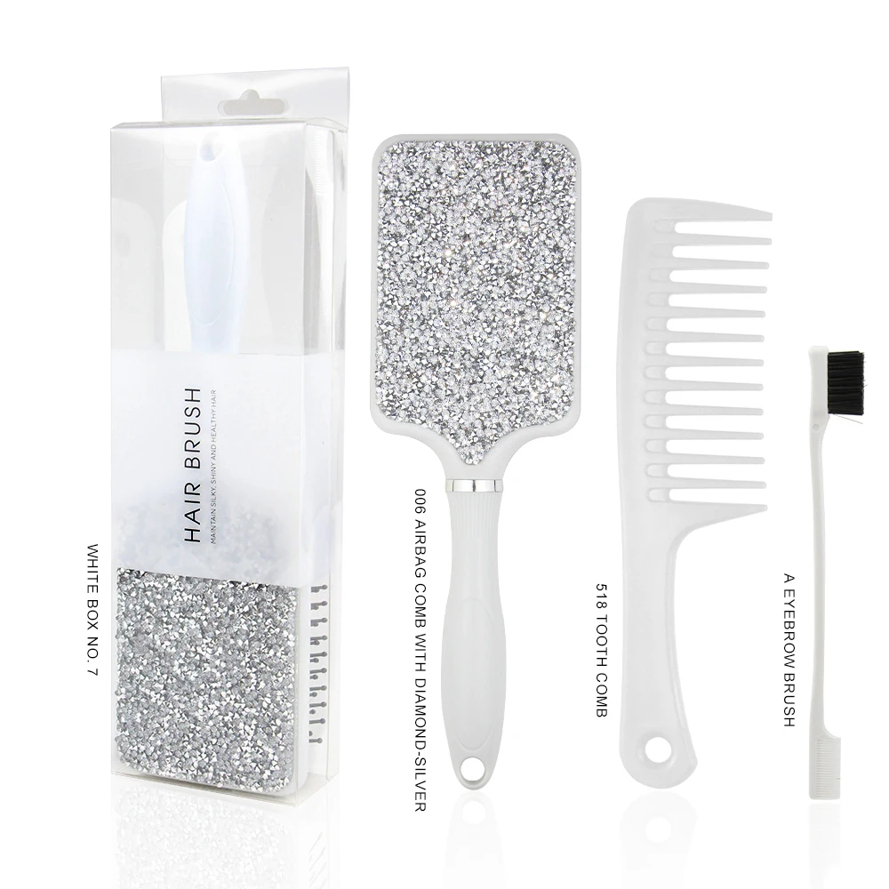 

Professional Hair Brush Set Natural Straighten Hair Tools Boar Bristle Hair Extension Wig Brush, White