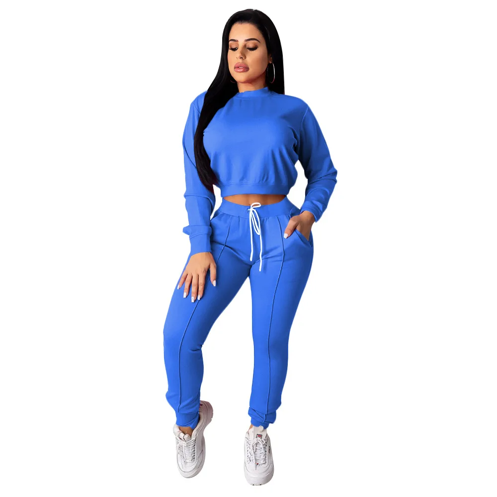 

Summer 2021 women clothing wholesale autumn winter solid color 2 piece set women casual sportswear womens 2 piece outfit