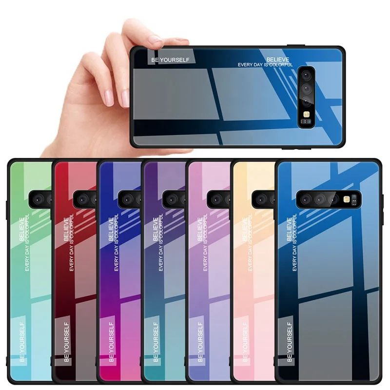 

2020 Hot Sale Fashion Mobile Phone Accessories Gradient Shockproof TPU Tempered Glass Cell Phone Cover Cases for Samsung, 7 colors