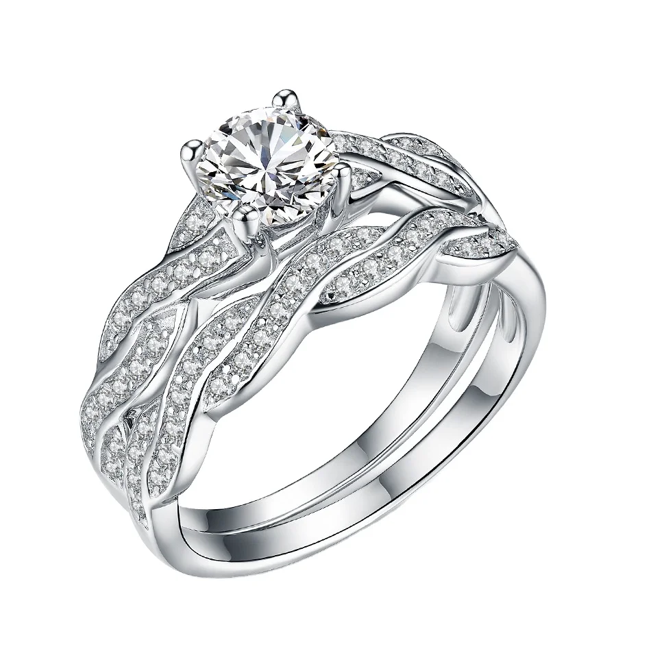 

Fashion 925 Silver Exquisite Simple Inlaid White Zirconium Vine Two-piece Wedding Ring Jewelry Accessories