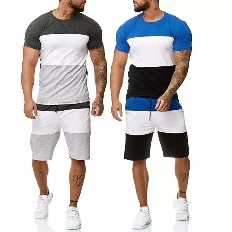 

New Tracksuit 2 Pieces Men Sets Male Clothing Sportswear Set Fitness Summer Print Custom Tshirt Shorts Gym Tracksuits