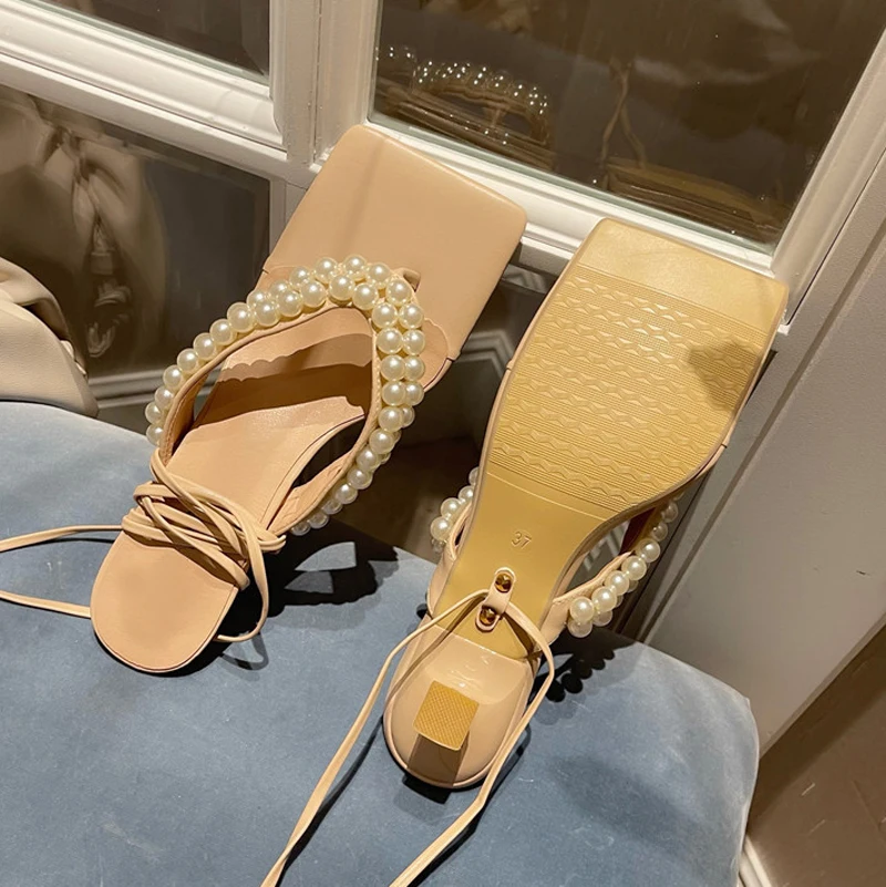 

Fashion Beaded Design Summer Women Sandals Slippers Ladies Flip-Flop Sandals Lady Low-Heel Party Women's Slippers Shoes