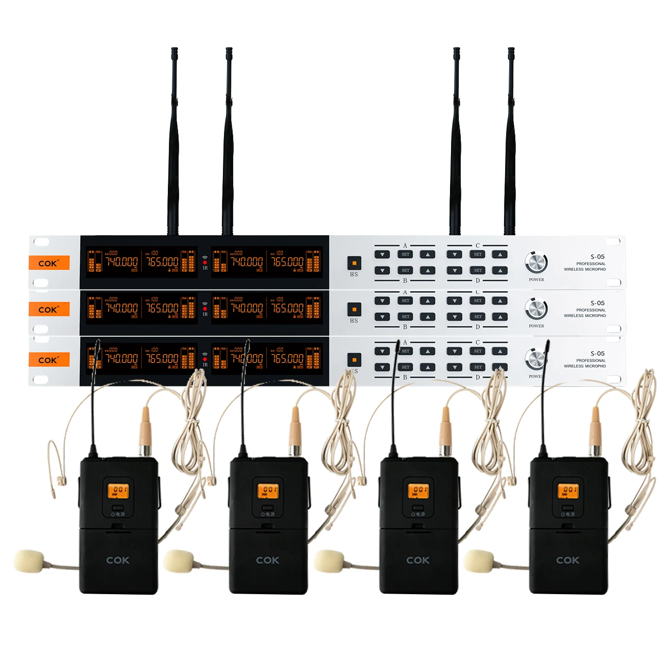 

4 channel handheld antenna uhf multi mic wireless headset mic system for church