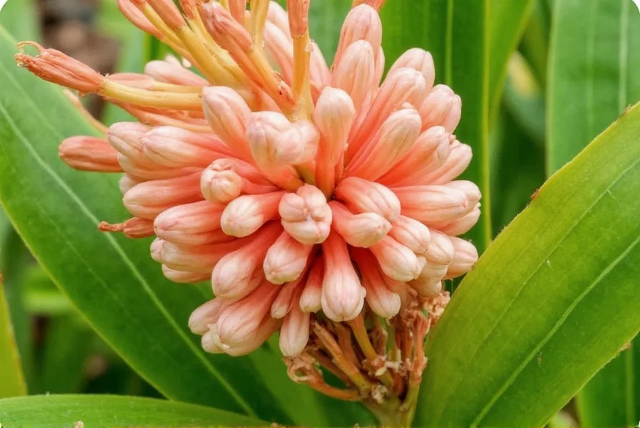 Beehive ginger plant in garden setting showing full height and foliage