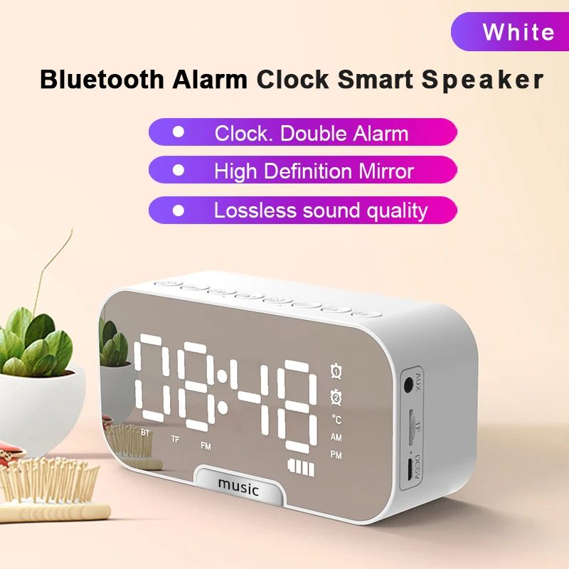 Wireless Speaker LED Mirror Alarm Clock Multi Function Digital Alarm Clock FM Radio Speaker Music Player Alarm Mode - ANKUX.COM