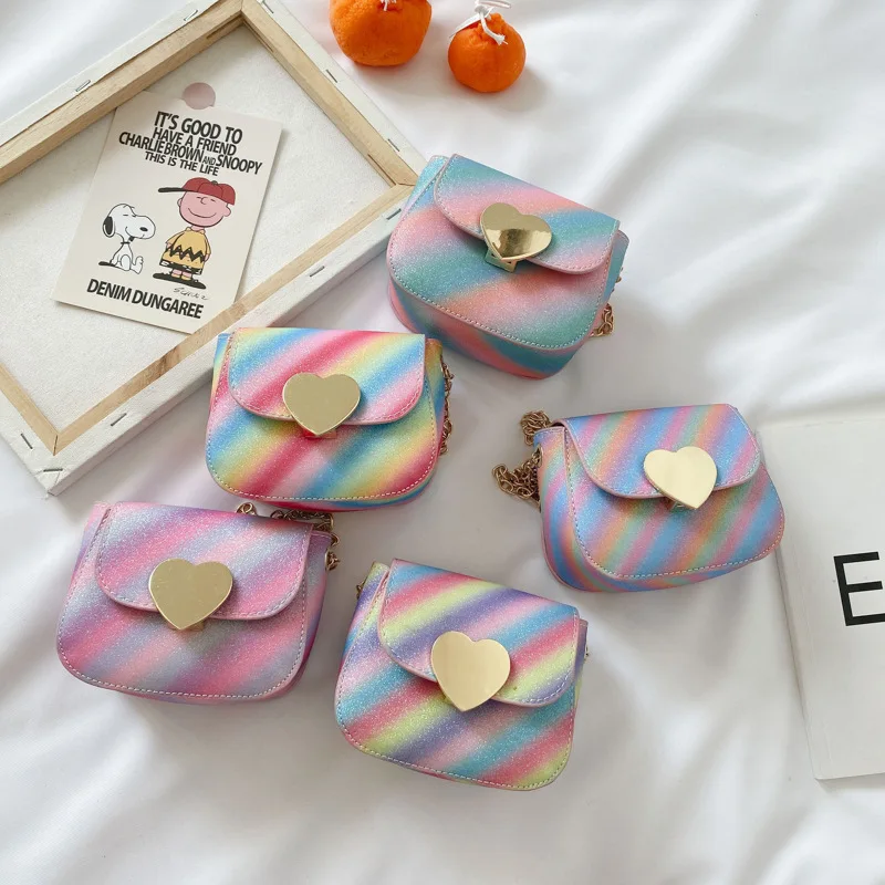 

Children's Candy Rainbow Color Cute Heart Purses Children Bags For Girls Kids