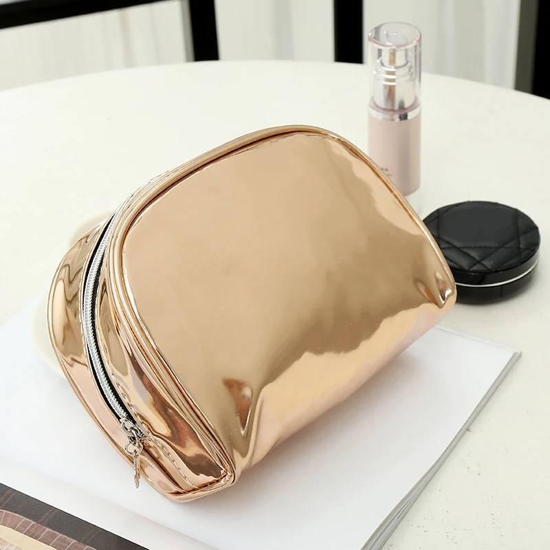 

Metal effect shiny PU travel cosmetic pouch, Dark green/grey/black/custom