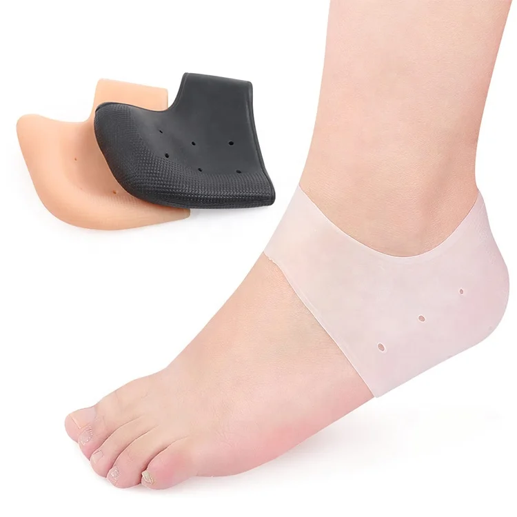 

2021 Top Foot Protector Silicon Gel Socks Feet Care Moisture Silicone Gel Heel Cups Sleeves, White skin tone black