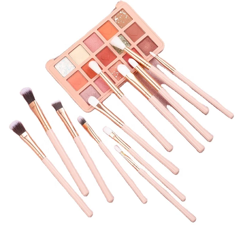 

12pcs Custom Makeup Brushes Wooden Handle Eye Brush Makeup Brush Set, Black/skin color