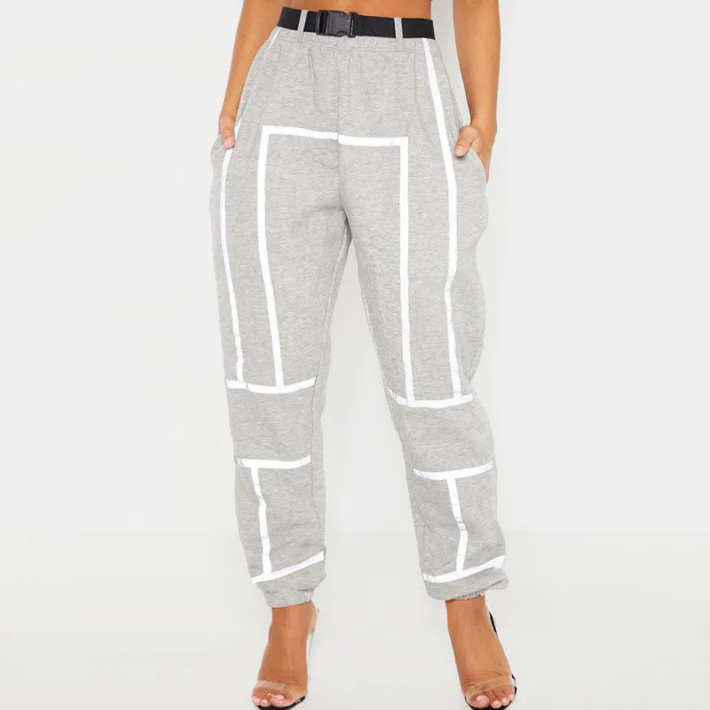 

2021 Women's Spring Pants & Trousers Reflective Strip Pants Track Cargo Pants Trousers Joggers, Customized color