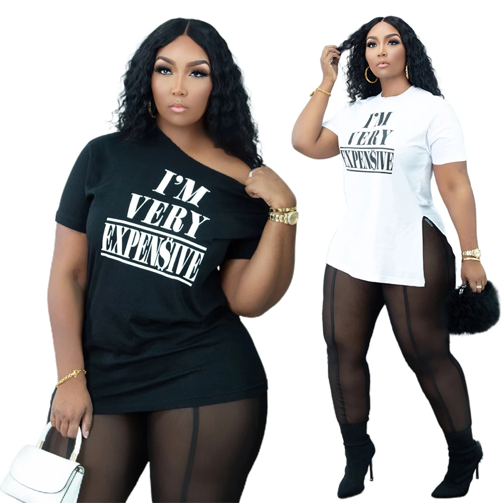 

New Arrival Fashion women sexy letter print long shirts graphic tees tshirt