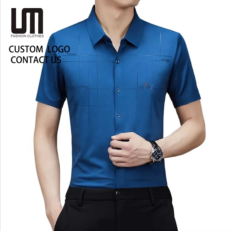 Liu Ming New Custom Wholesale Summer Vintage Men Casual Turn Down Collar Business Short Sleeve Shirts