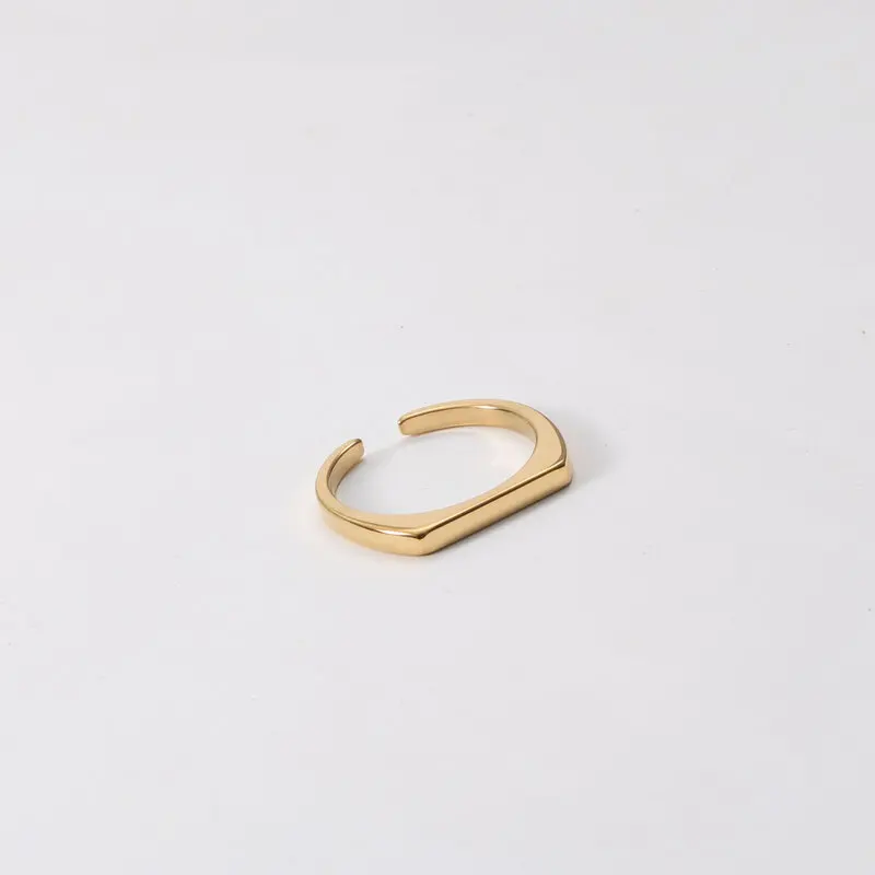 Joolim Stainless Steel Jewelry Wholesale 18K Gold Plated Dainty Shiny Narrow D Open Rings for Women Fashion Rings