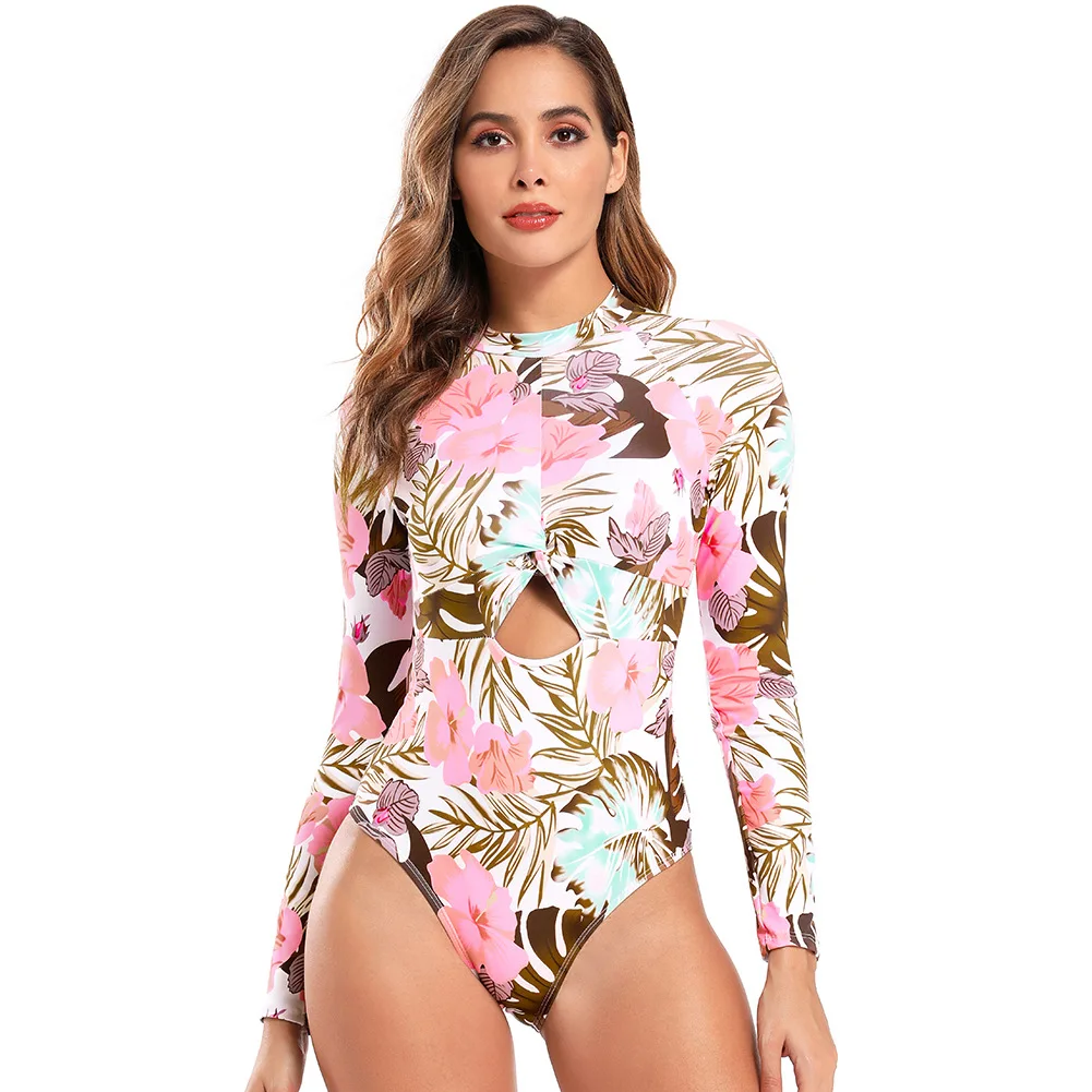 

2022 New Long Sleeve UV Protection Sports Monokini Swimsuit Sexy Surfing Printed Swimwear Bathing Suits One Piece Swimsuit Women, As picture you see