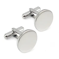 

Men Metal Engrave Logo Custom Cufflinks Stainless Steel Round Cufflinks Blanks Silver Personalized Plain Cuff links Button Gemel