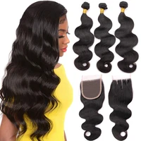 

8-30 Inch 9a tangle and shed free body wave bundles with closure, virgin body wave hair bundles plus closure