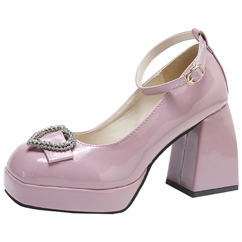 

Dropshipping Custom Logo Pink Mary Jane Shoes Women Y2K Lolita Cute High Heels Shoes for Ladies