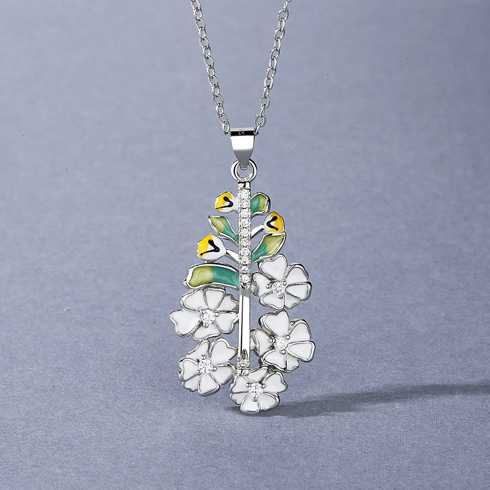 

Original New White Flower Epoxy KYNL0426 Epoxy Flower Pendant Necklace Handmade Women's Jewelry, Silver