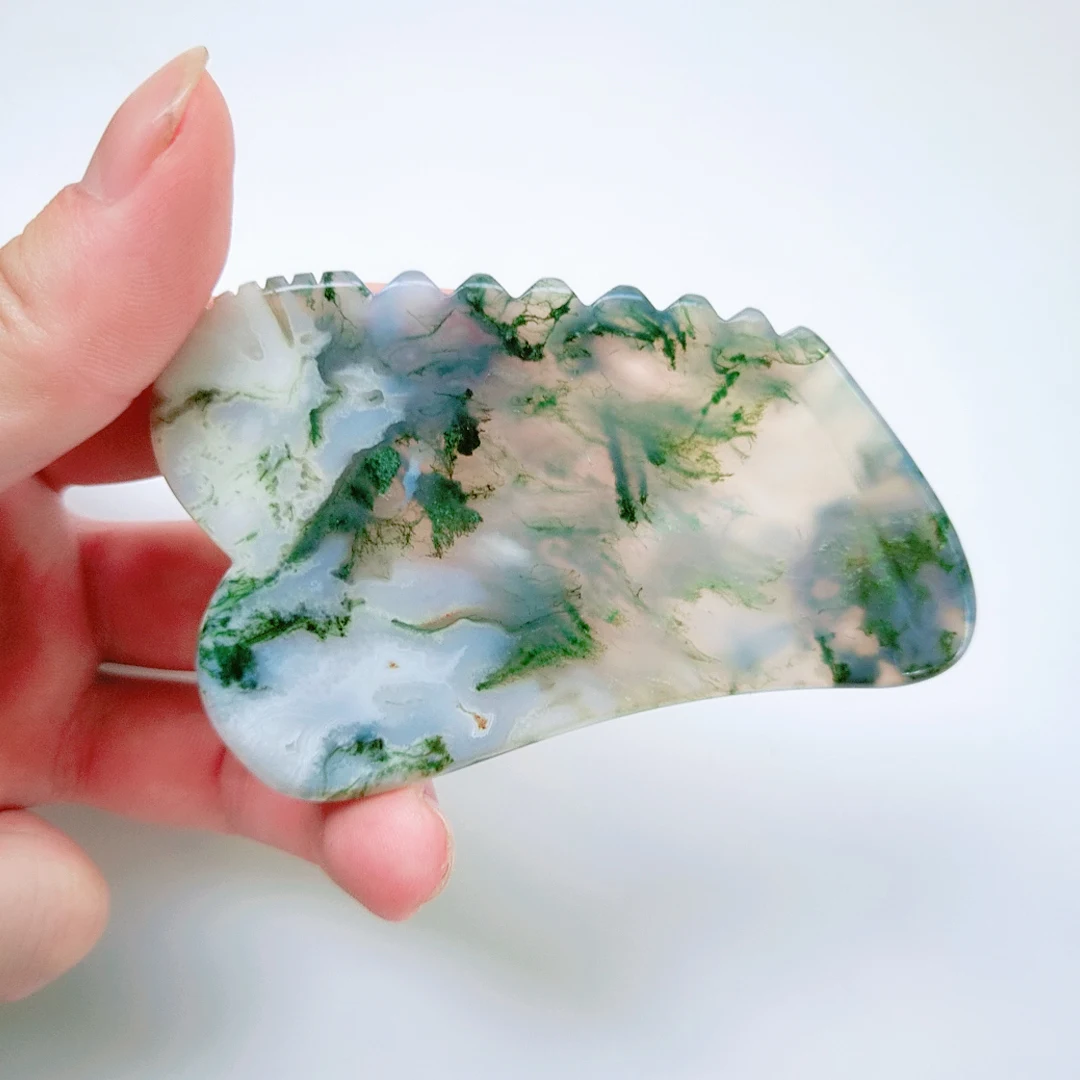 

Guasha Scraping Square Shaped Moss Agate Massage Tool Thick Black Buffalo Horn SPA Gua Sha Board Square