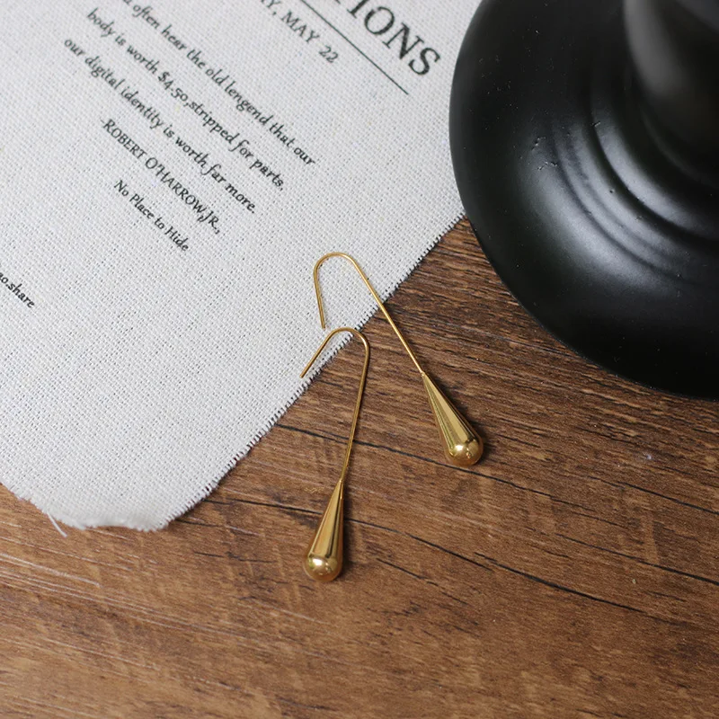 

Retro National Style Stainless Steel Gold Tone Waterdrop Stud Earring Minimalist Classic Puffed Teardrop Hook Earrings