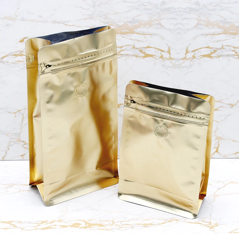 

Stock Custom Printing Plain Gold Pouch Coffee Bean Packing Good Barrier Aluminium Foil Laminated Package Coffee Packaging Bag