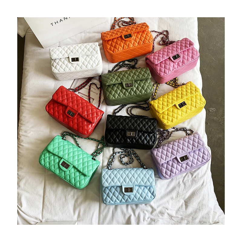 

2021 New Luxury Chain Hand Bag Designer Cross-Body Candy Color Messenger Bag PU Leather Quality Elegant Lady Purses